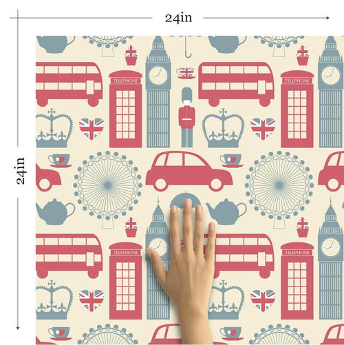 Blue and White Travel Themed Peel and Stick Removable Wallpaper