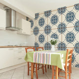 Blue Floral Tile Adhesive Peel and Stick Removable Wallpaper