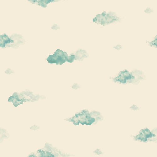 Aqua Blue Clouds Baby Peel and Stick Removable Wallpaper