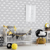 White and Silver Clouds Baby Removable Wallpaper 0914| Walls By Me