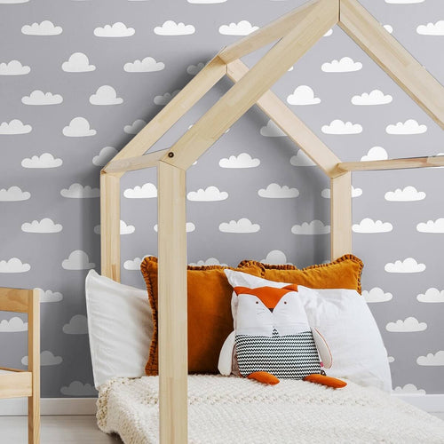White and Silver Clouds Baby Removable Wallpaper 0914| Walls By Me