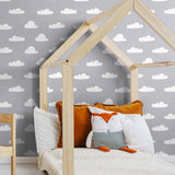 White and Silver Clouds Baby Removable Wallpaper 0914| Walls By Me