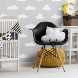 White and Silver Clouds Baby Removable Wallpaper 0914| Walls By Me
