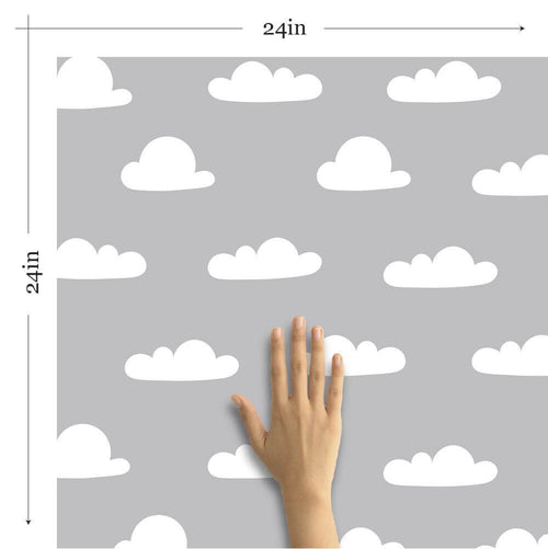 White and Silver Clouds Baby Removable Wallpaper 0914| Walls By Me
