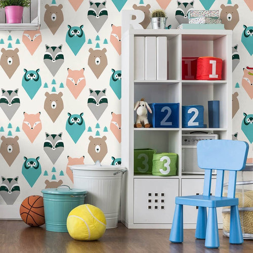 Brown and Cream Forest Baby Peel and Stick Removable Wallpaper