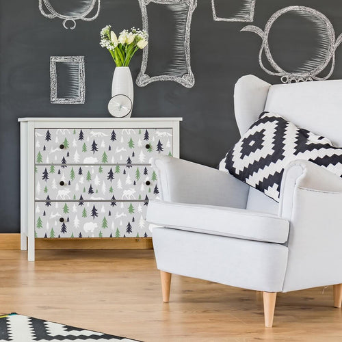 Green and Grey Forest Baby Peel and Stick Removable Wallpaper