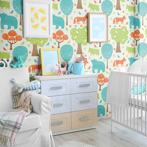 Brown and Green Animals Baby Removable Wallpaper 1283| Walls By Me
