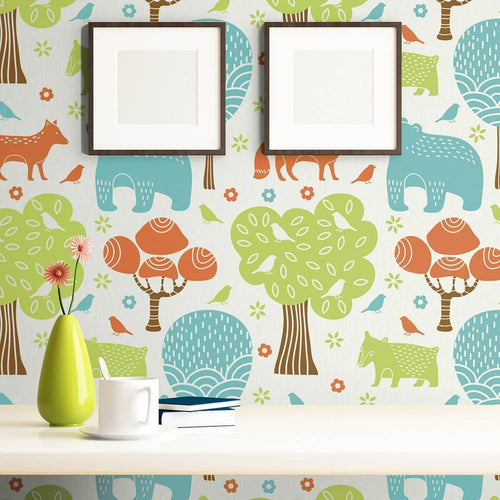 Brown and Green Animals Baby Removable Wallpaper 1283| Walls By Me