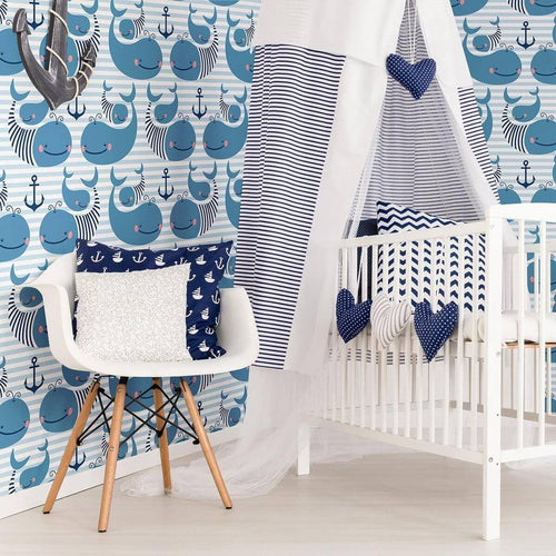 Navy and Light Blue Animals Baby Removable Wallpaper 6433| Walls By Me