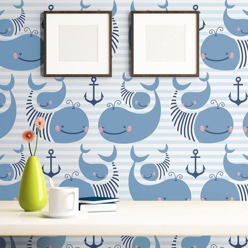 Navy and Light Blue Animals Baby Removable Wallpaper 6433| Walls By Me