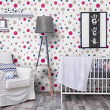 White and Violet Dots Baby Peel and Stick Removable Wallpaper