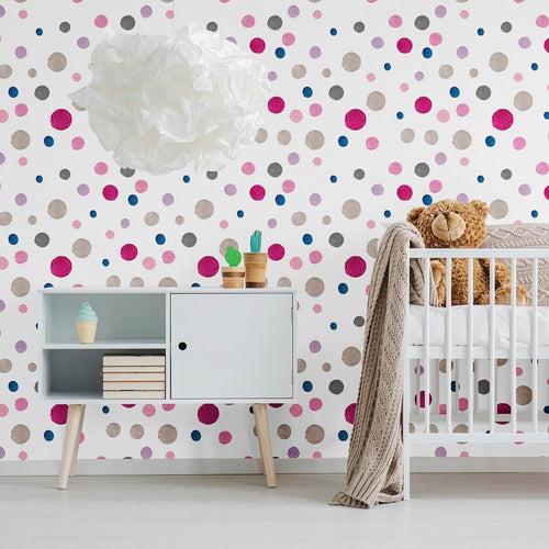 White and Violet Dots Baby Peel and Stick Removable Wallpaper