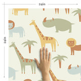 Beige and Brown Animals Baby Peel and Stick Removable Wallpaper