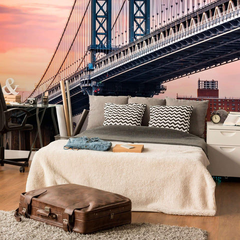 Blue and Purple Bridge Landscape Peel and Stick Removable Wall Mural 5336