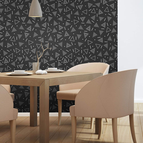 White and Charcoal Triangles Basic Removable Wallpaper 4100| Walls By Me