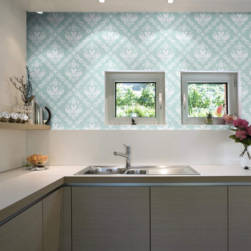 Duck Egg Blue Damask Basic Peel and Stick Removable Wallpaper
