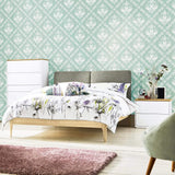 Duck Egg Blue Damask Basic Peel and Stick Removable Wallpaper