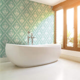 Duck Egg Blue Damask Basic Peel and Stick Removable Wallpaper