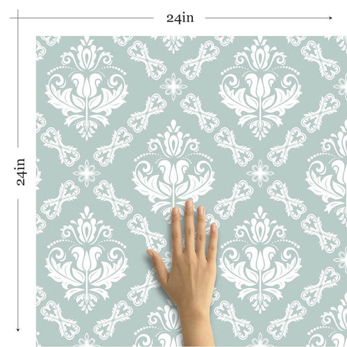 Duck Egg Blue Damask Basic Peel and Stick Removable Wallpaper