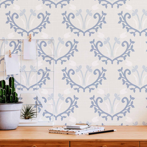Blue Floral Peel and Stick Removable Wallpaper