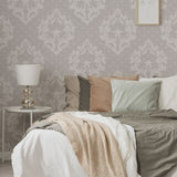 Grey Damask Peel and Stick Removable Wallpaper 1864