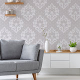 Grey Damask Peel and Stick Removable Wallpaper 1864