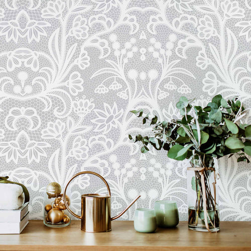 Grey Flowers Peel and Stick Removable Wallpaper