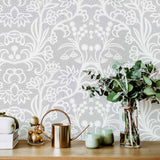 Grey Flowers Peel and Stick Removable Wallpaper