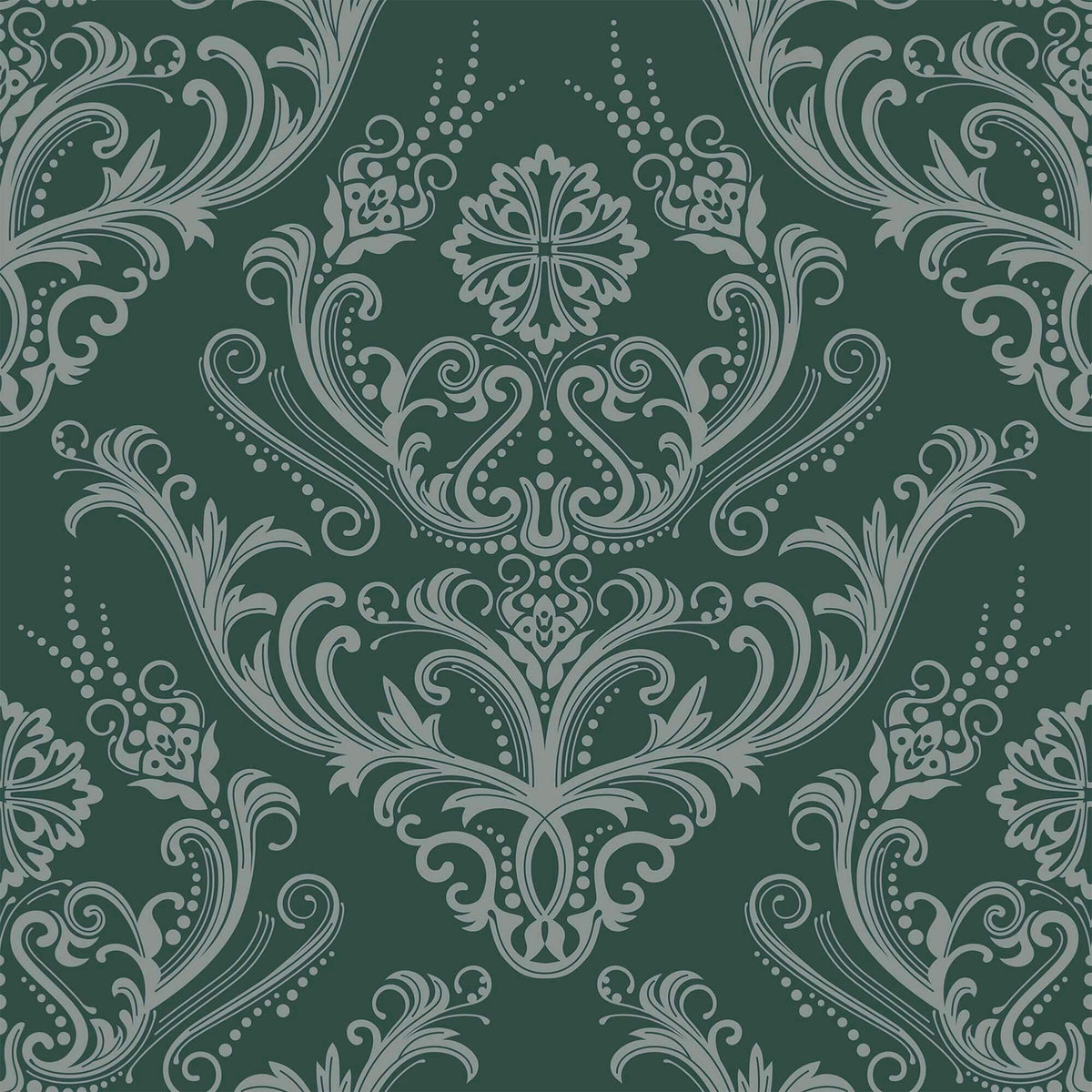 Green Damask Basic Removable Wallpaper 6296| Walls By Me