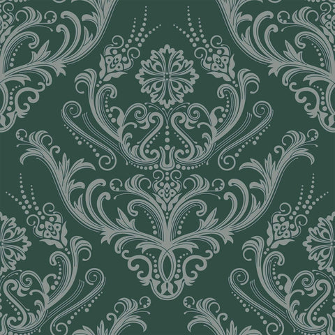 Green Damask Basic Peel and Stick Removable Wallpaper