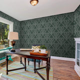 Green Damask Basic Peel and Stick Removable Wallpaper