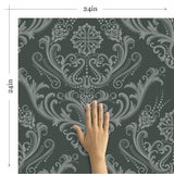Green Damask Basic Peel and Stick Removable Wallpaper
