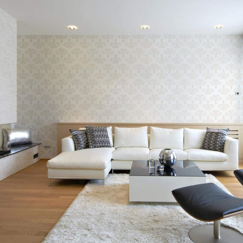 Taupe Damask Basic Removable Wallpaper 6297| Walls By Me