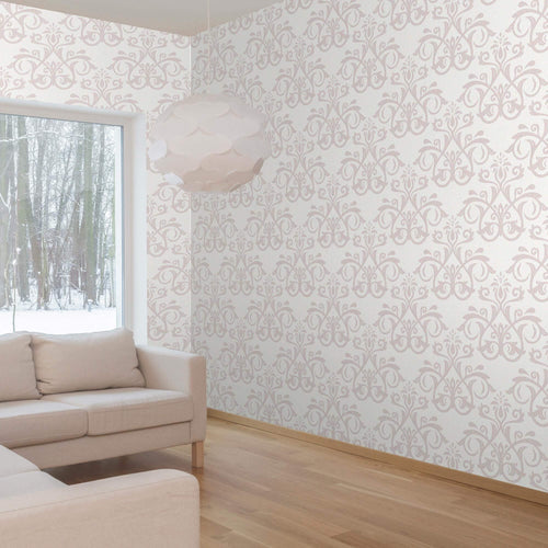 Taupe and Brown Damask Basic Peel and Stick Removable Wallpaper