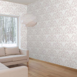 Taupe and Brown Damask Basic Peel and Stick Removable Wallpaper