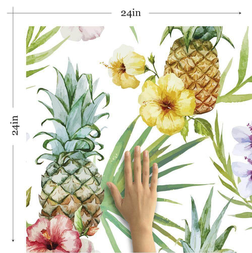 White Tropical Themed Peel and Stick Removable Wallpaper