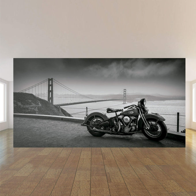 Black and White Motorcycle Peel and Stick Removable Wall Mural 1059
