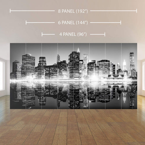 Black City Landscape Peel and Stick Removable Wall Mural 8608