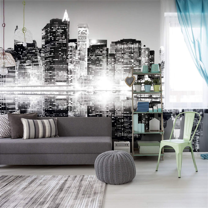Black City Landscape Peel and Stick Removable Wall Mural 8608