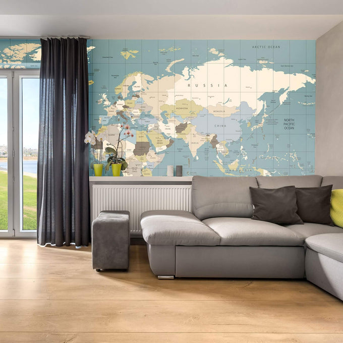 Blue World Map Peel and Stick Removable Wall Mural 4432