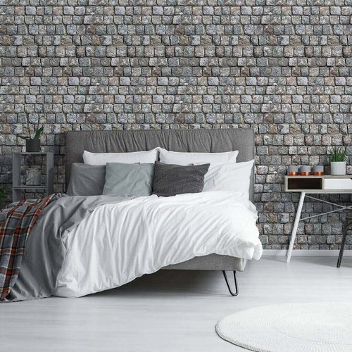Brown and Grey Stone imitation Peel and Stick Removable Wallpaper