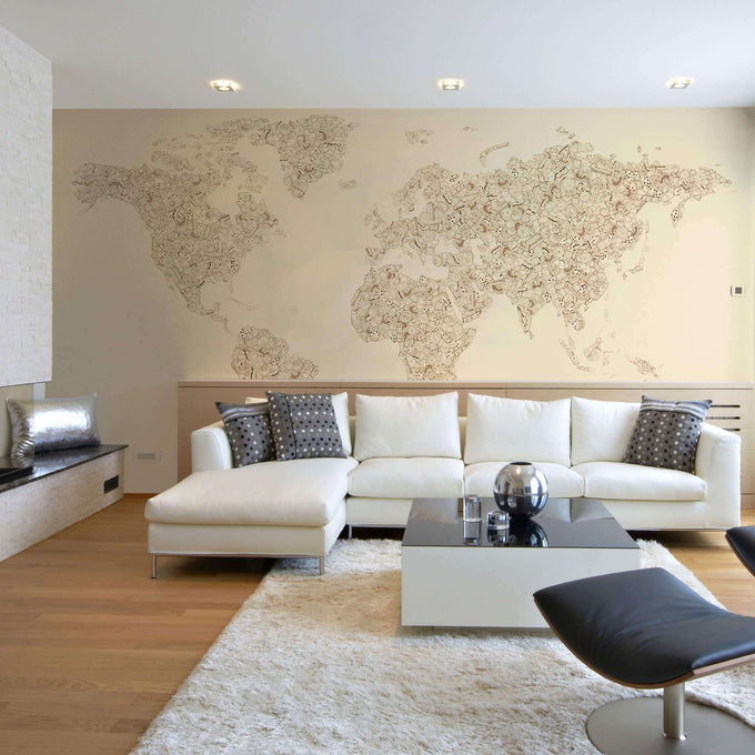 Brown Map Peel and Stick Removable Wall Mural 1374