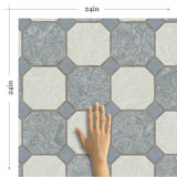 Beige and Blue Tile Tile Adhesive Peel and Stick Removable Wallpaper