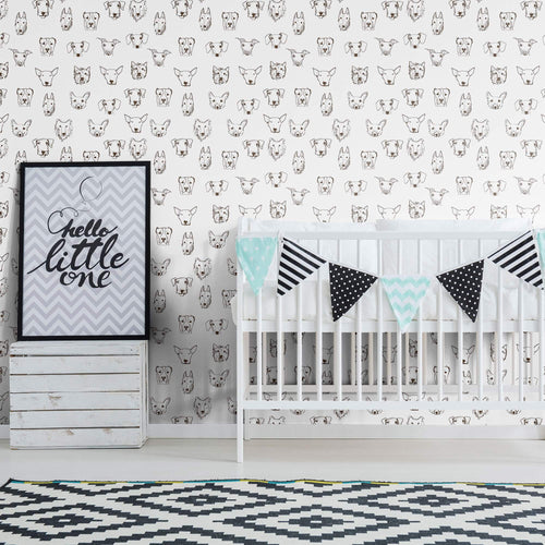 White Dog Animal Peel and Stick Removable Wallpaper