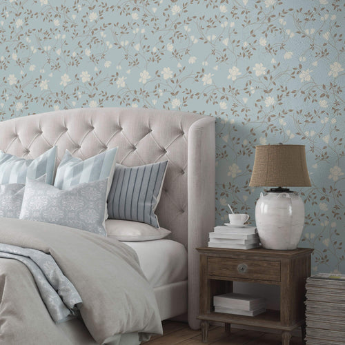 Blue Floral Peel and Stick Removable Wallpaper