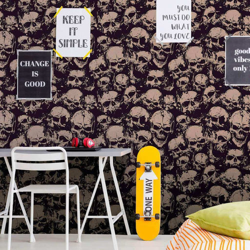 Black and Tan Skulls Teens Peel and Stick Removable Wallpaper