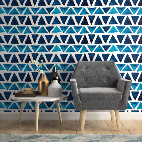 Blue and White Triangles Geometric Peel and Stick Removable Wallpaper