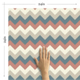 Beige and Blue Chevron Peel and Stick Removable Wallpaper