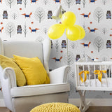 Blue and Orange Animals Baby Peel and Stick Removable Wallpaper