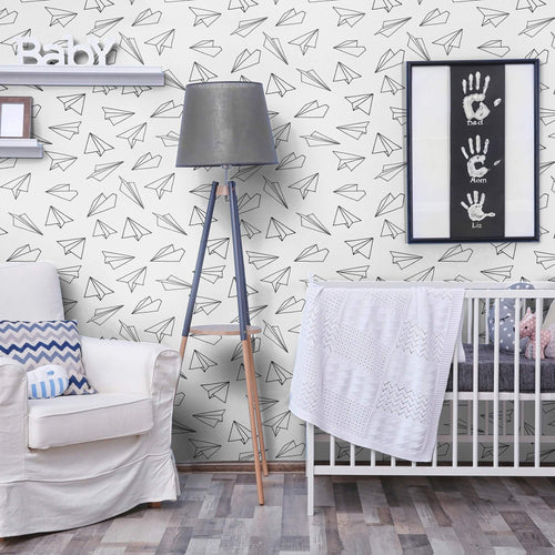 White and Black Retro Children Peel and Stick Removable Wallpaper